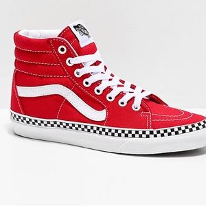 Vans Sk8-Hi Red & White Checkerboard Foxing Tape Skate Shoes (never worn)